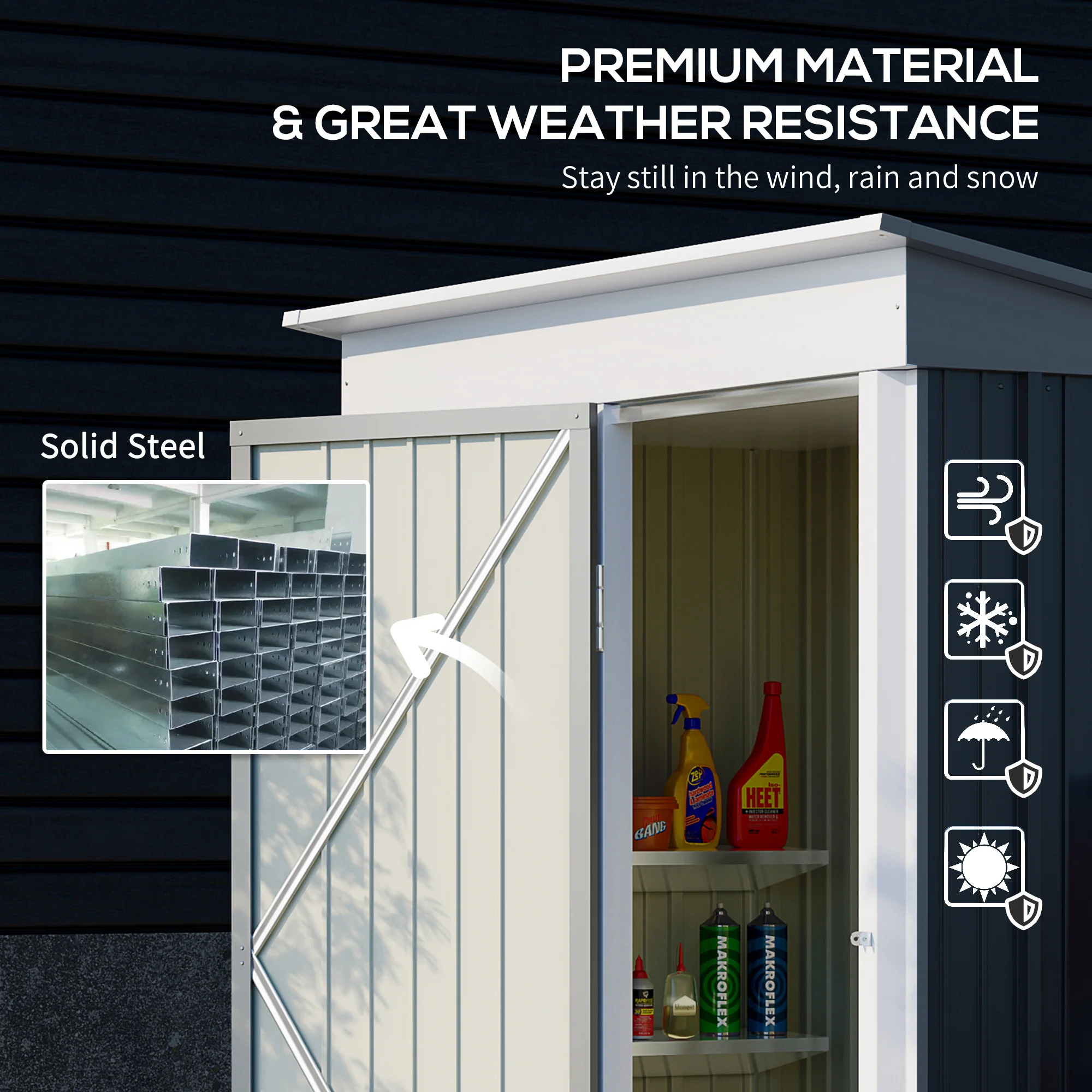 Outsunny Steel Garden Shed, Small  Lean-to Shed for Bike Tool, 5x3 ft, Grey