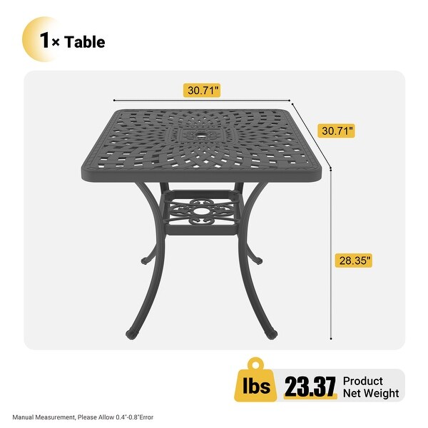 30.71 in. Black Square Cast Aluminum Patio Dining Table