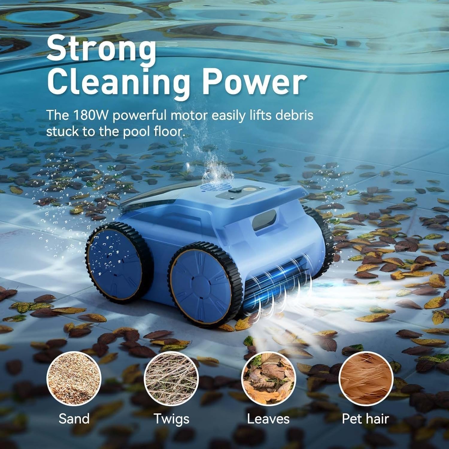 Cordless Robotic Pool Cleaner, 180 Mins Runtime Self-Parking Pool Vacuum for Above Ground Pools, Wall Climbing Automatic Pool Robot – NOT Suitable for Pools with Sharp Steps/Raised Drains