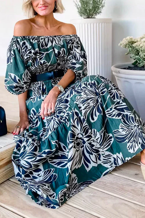 Off Shoulder Ruffle Maxi Dress | Puff Sleeve FloralClistos
