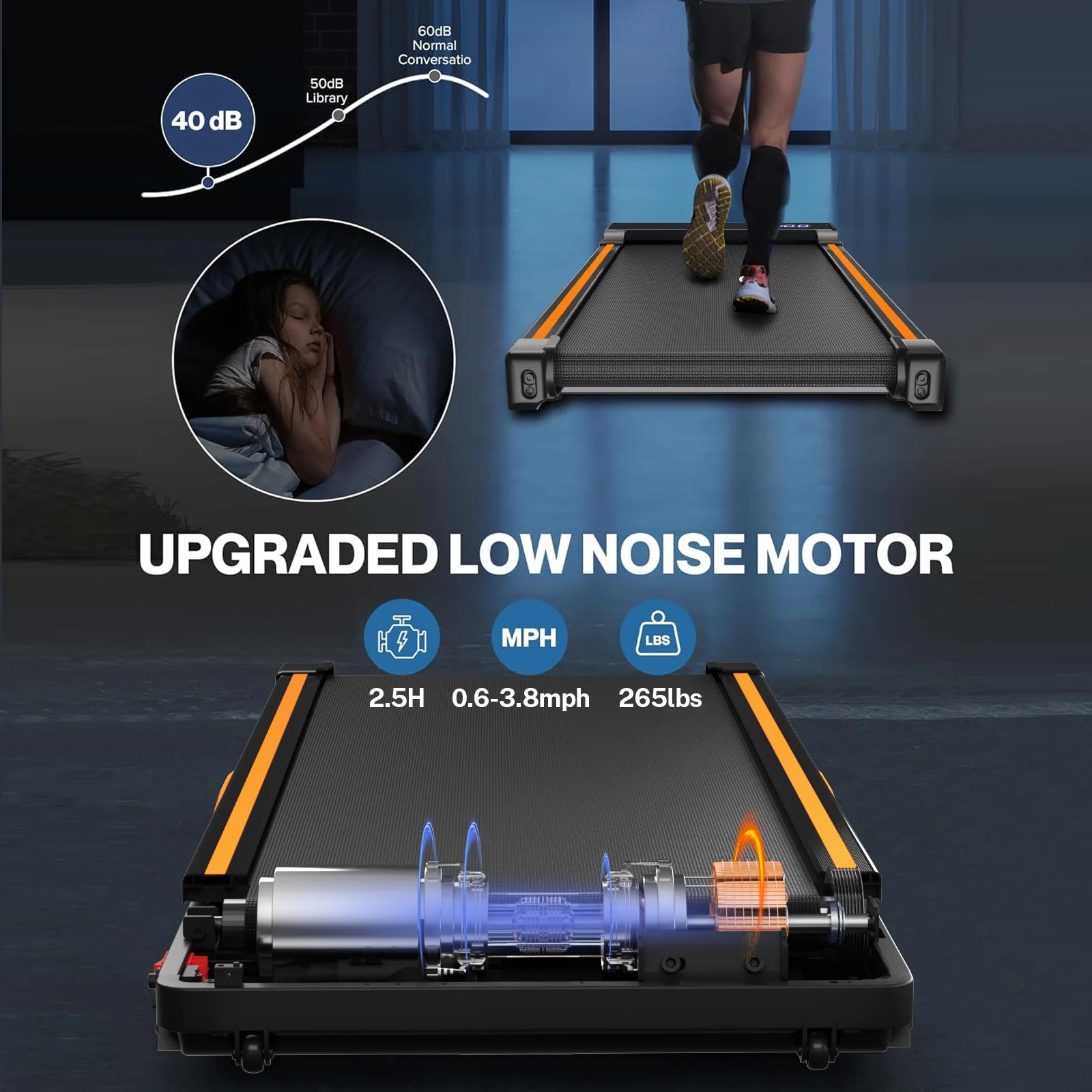 CoolHut Under Desk Treadmill with Incline, 4 in 1 Walking Pad Portable Treadmill for Walking, Running, 2.5HP Low-Noise Motor, LED Display, and Remote Control, Black, 265lbs