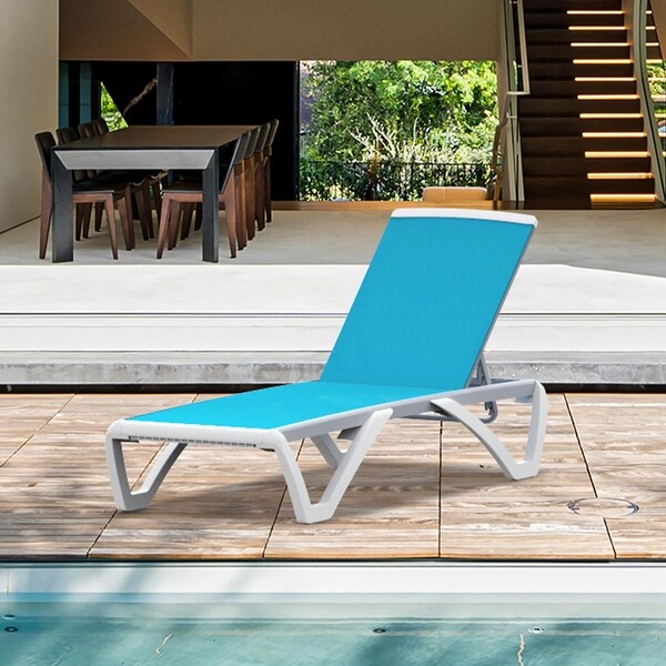 Domi Patio Chaise Lounge,AllWeather Adjustable Recliner with Wheels,Stackable