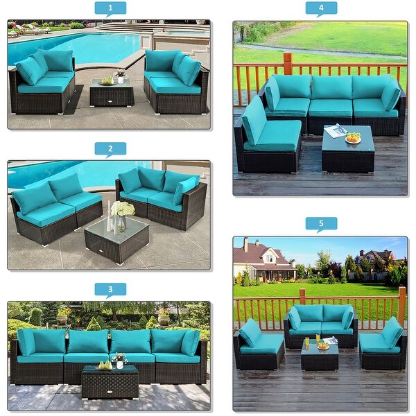 Costway 5PCS Patio Rattan Furniture Set Cushioned Sofa and Chair Coffee