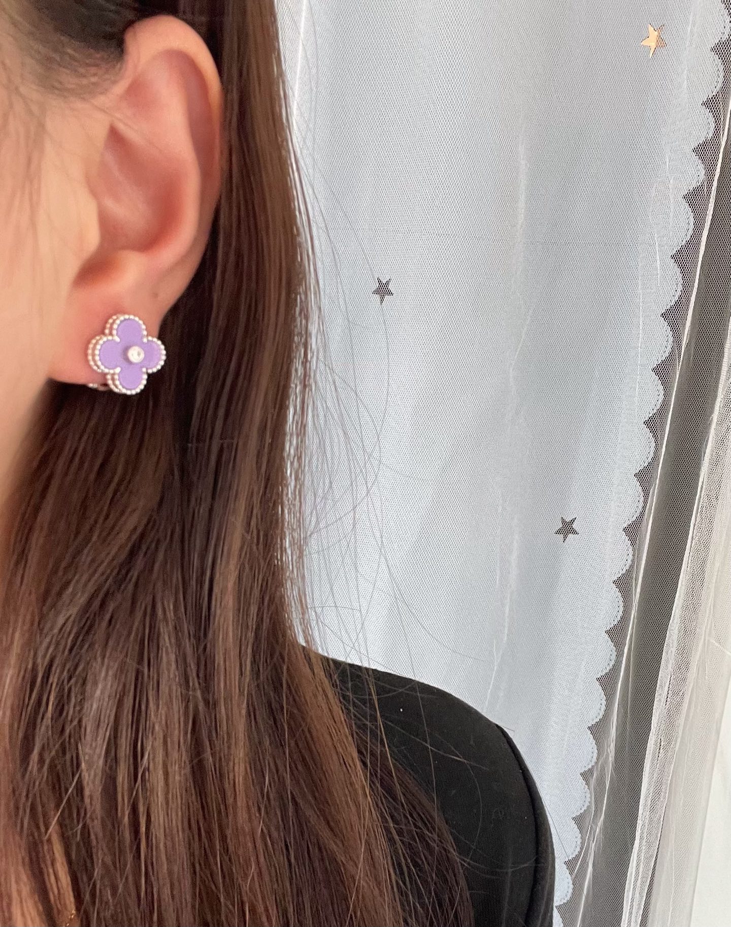 Van Cleef & Arpels Purple Chalcedony and Diamond Four-Leaf Clover Earrings - cnluxepick