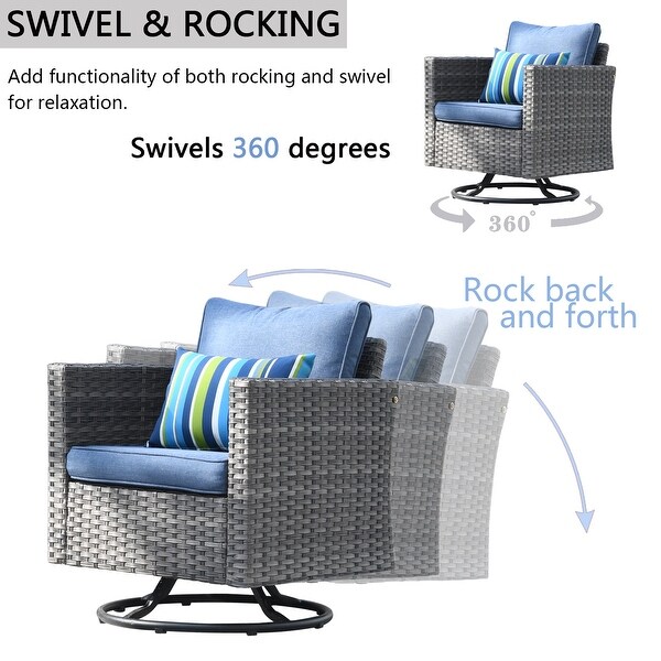 OVIOS 6piece Wicker Sectional Sofa Swivel Rocking Chair Set