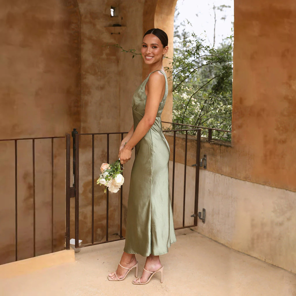 Satin V-Neck Maxi Slip DressClistos