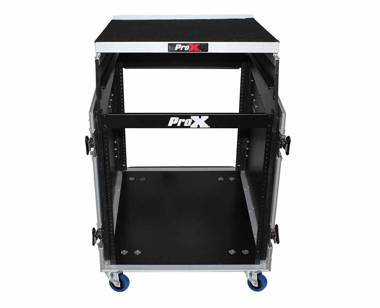 Prox 2U Rack x 13U Top Mixer DJ Combo Flight Case with Laptop Shelf