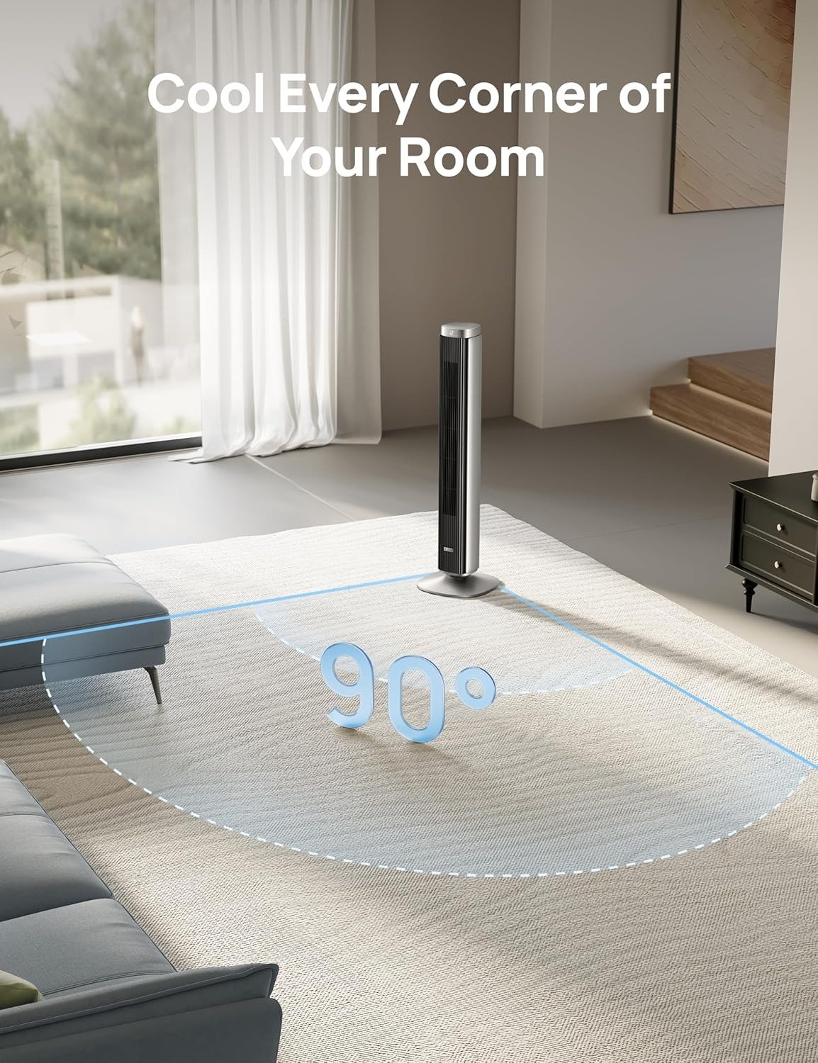 42′′ Smart Bladeless Tower Fan, 90° Oscillating DC Motor Fan with Remote for Indoor Home Bedroom