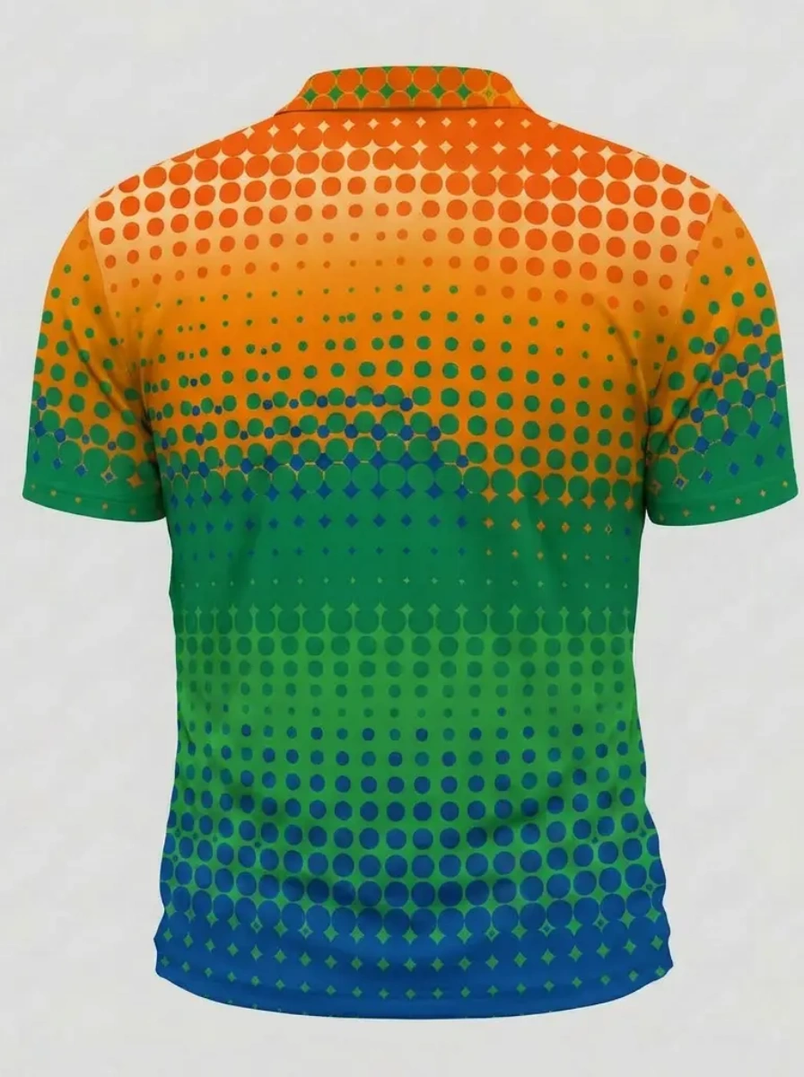 Moisture Wicking Golf Polo 3D Orange Green Blue Gradient Dot Pattern Button Short Sleeve Golf Polo Shirt