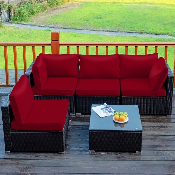 Costway 5PCS Patio Rattan Furniture Set Cushioned Sofa and Chair Coffee