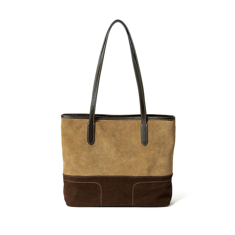 Effortless Retro Sophistication Suede Colorblock Tote Bag