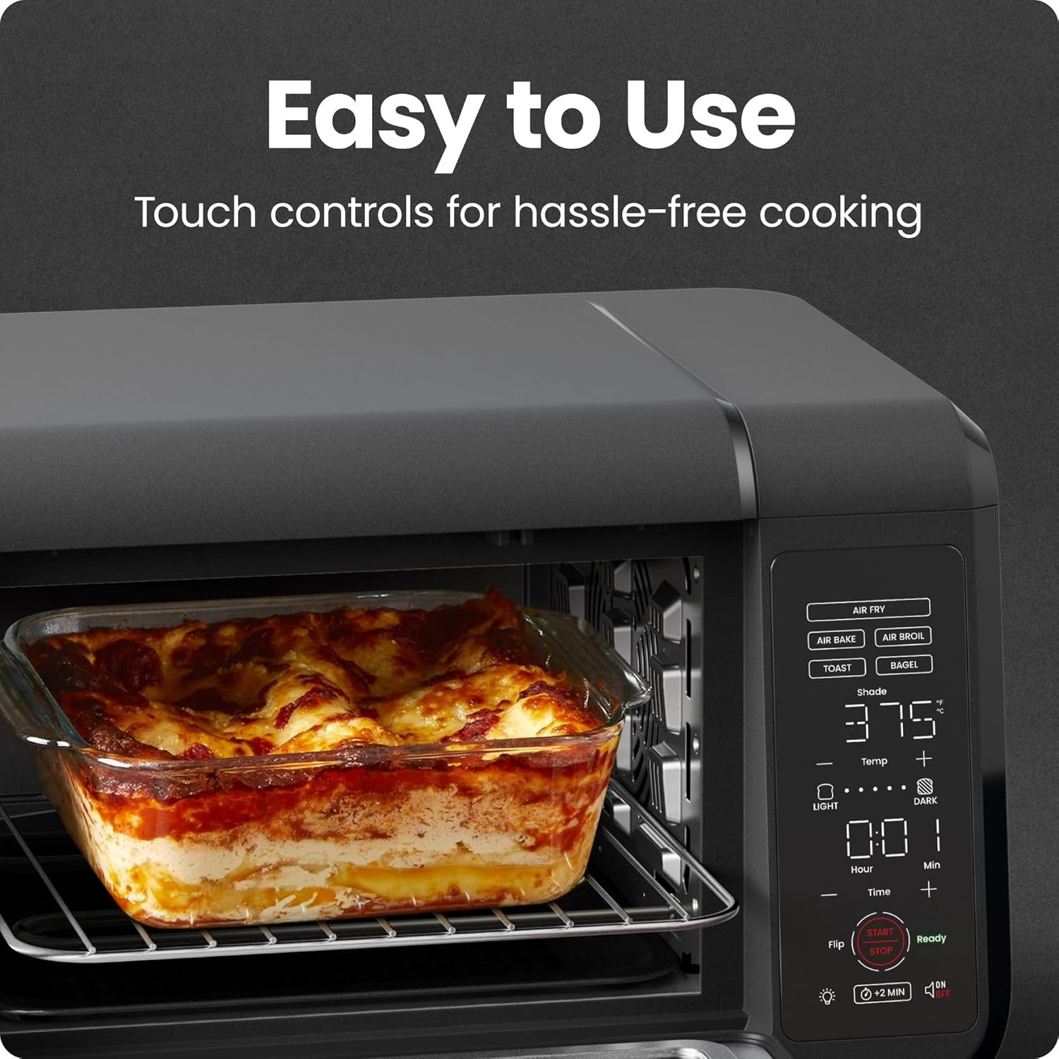 15QT 5-in-1 Air Fryer Toaster Oven Combo, 450°F Max Temp, Flip Reminder, Touch Control, 4-Slice Capacity, Black