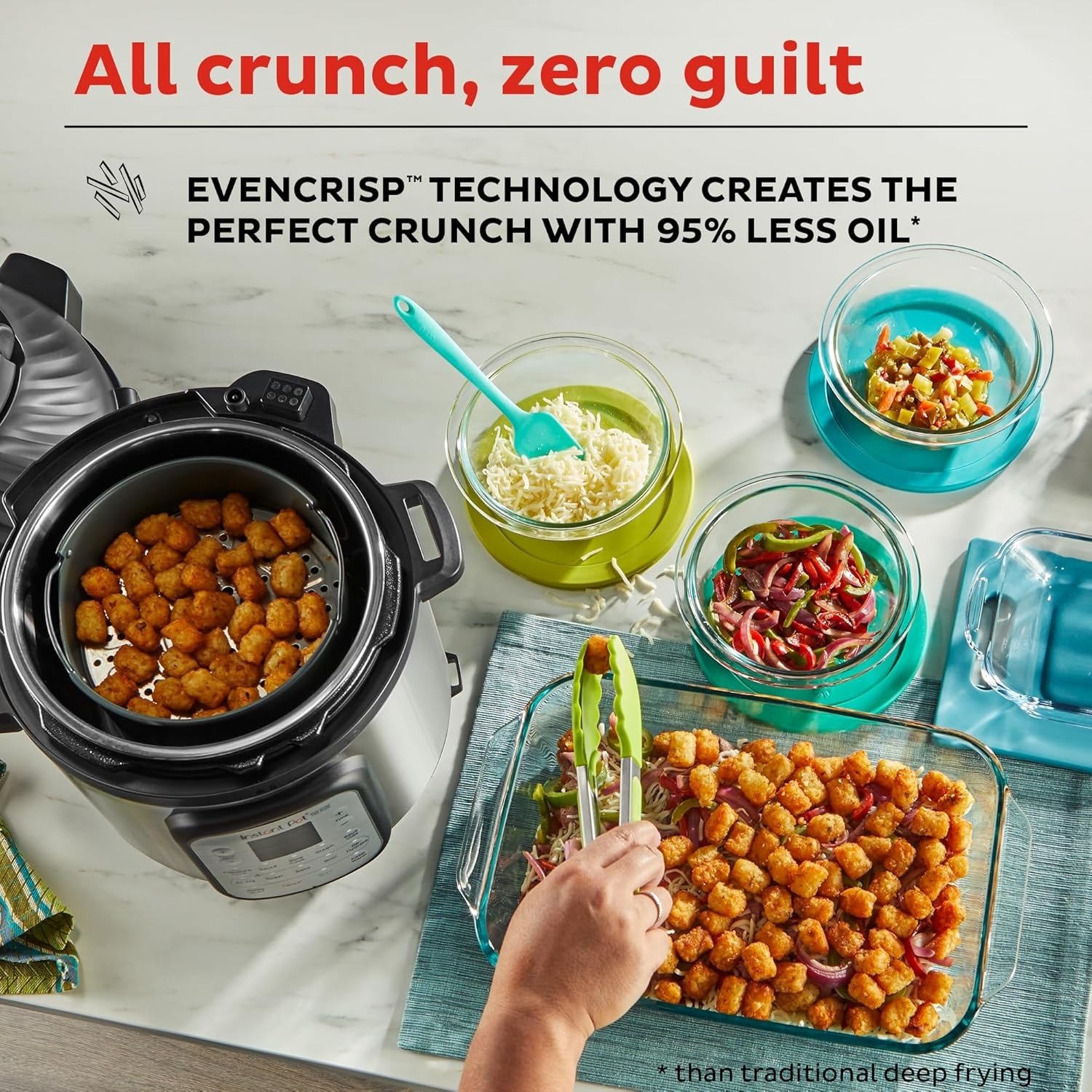 6QT 11-in-1 Air Fryer Pressure Cooker Combo, EvenCrisp Tech, Dual Lids, Touch Control, Stainless Steel