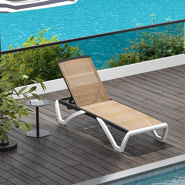Domi Patio Chaise Lounge,AllWeather Adjustable Recliner with Wheels,Stackable