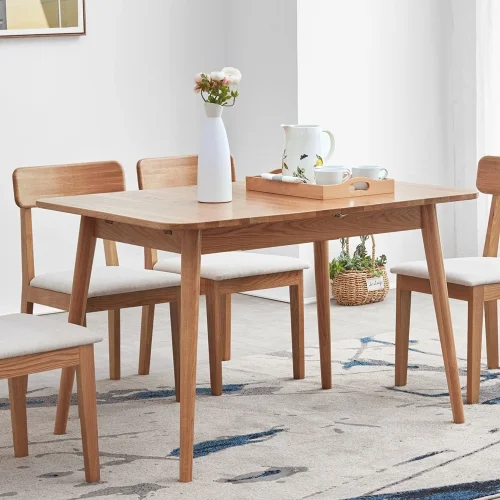 Walnut Color Solid Oak Round Corner Diagonal Leg Telescopic Table 1.2-1.6M, For 6-8 People To Meet Dining Table Wood (Walnut Color)