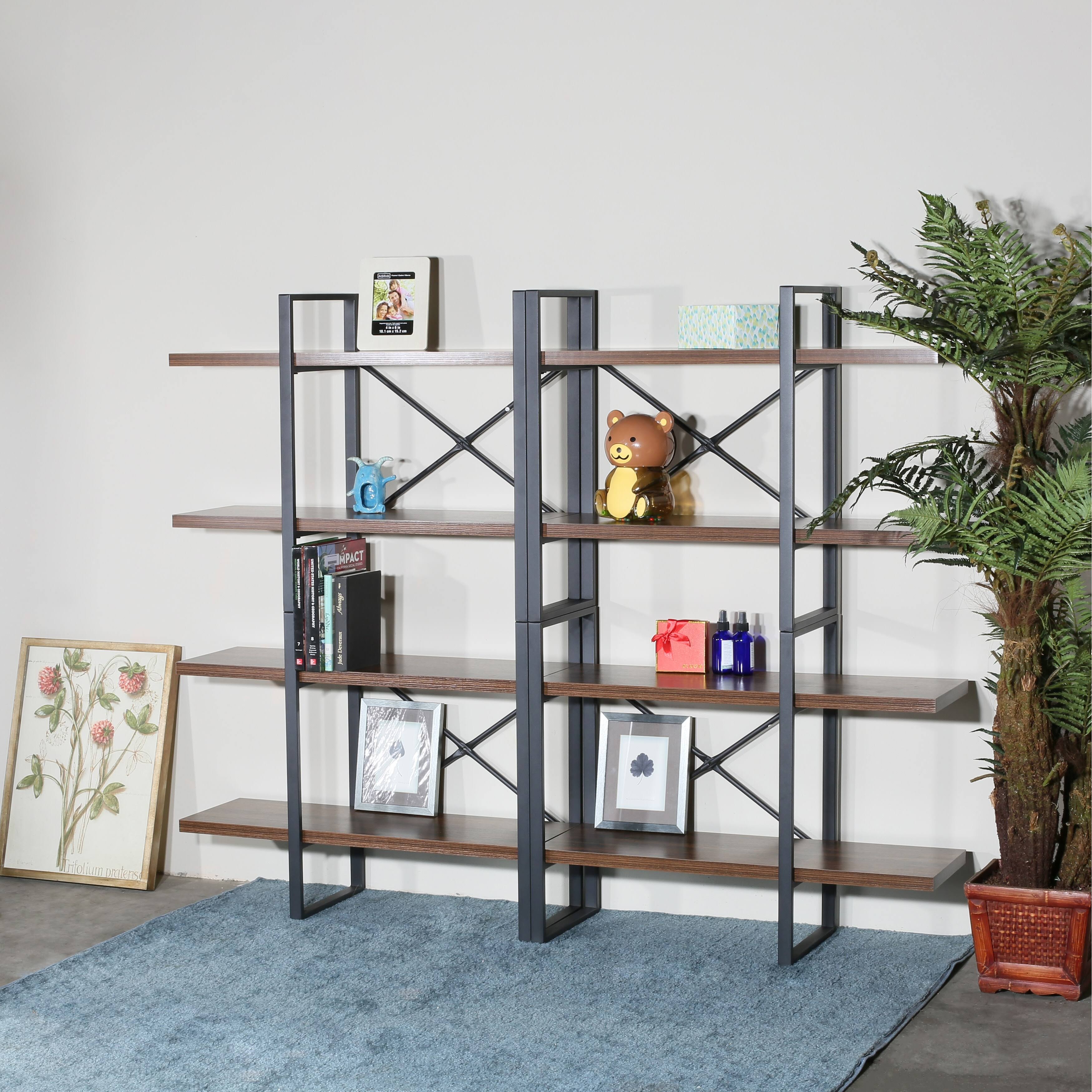 8-Tier and 8-Open Wider Metal Frame and Industrial Wood Etagere Bookcase - 70.87*56.69*13 Inches - Antigue Wood