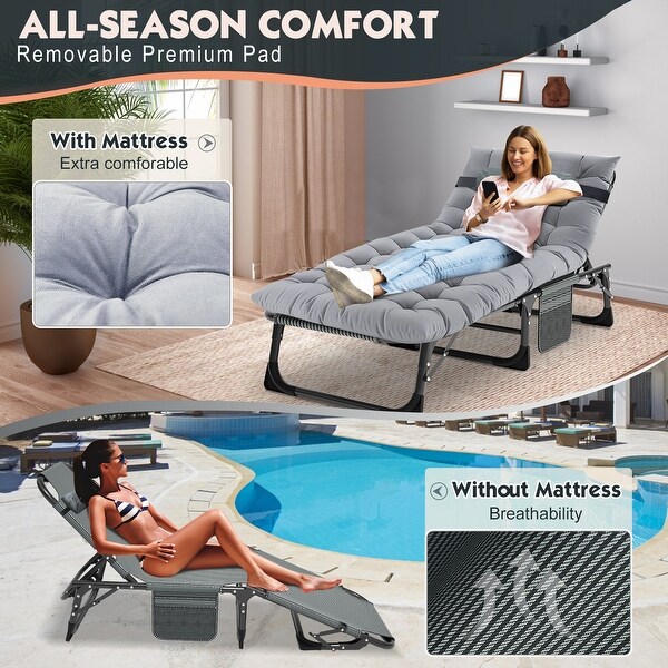 DoCred Folding Camping Cot,Chaise Lounge Chair with Mattress