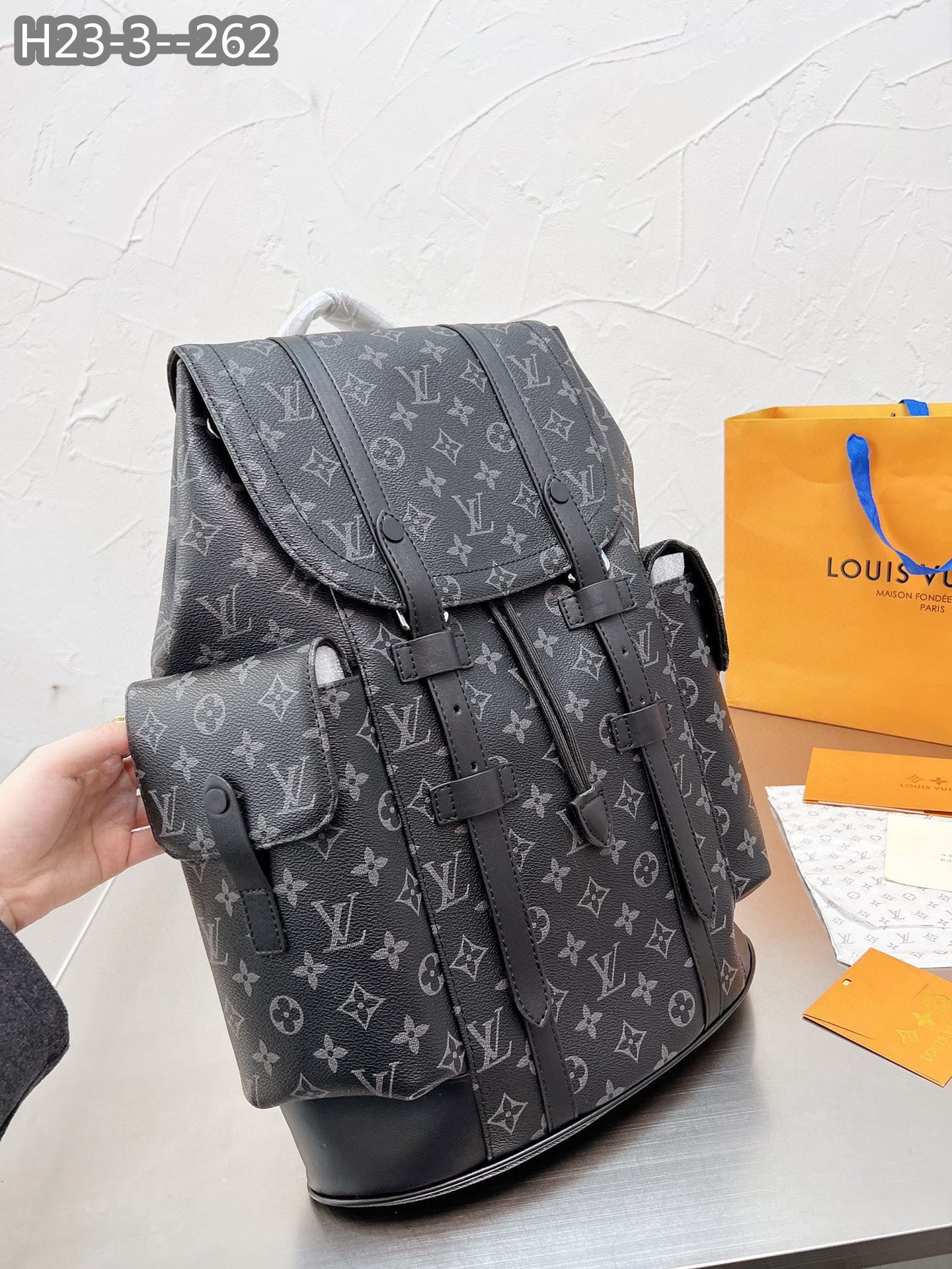 Louis Vuitton Christopher Backpack Monogram Macassar Black 45Cm M43735