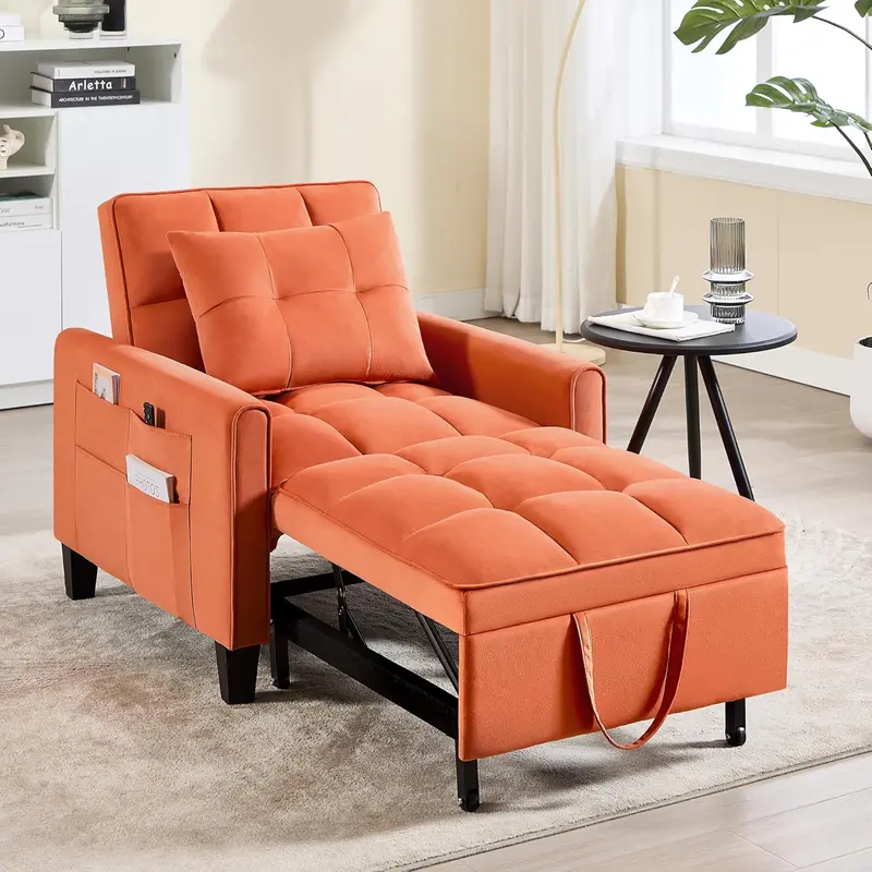 Velvet 3-in-1 Sleeper Chair – Compact Convertible Sofa Bed with Pull-Out Frame