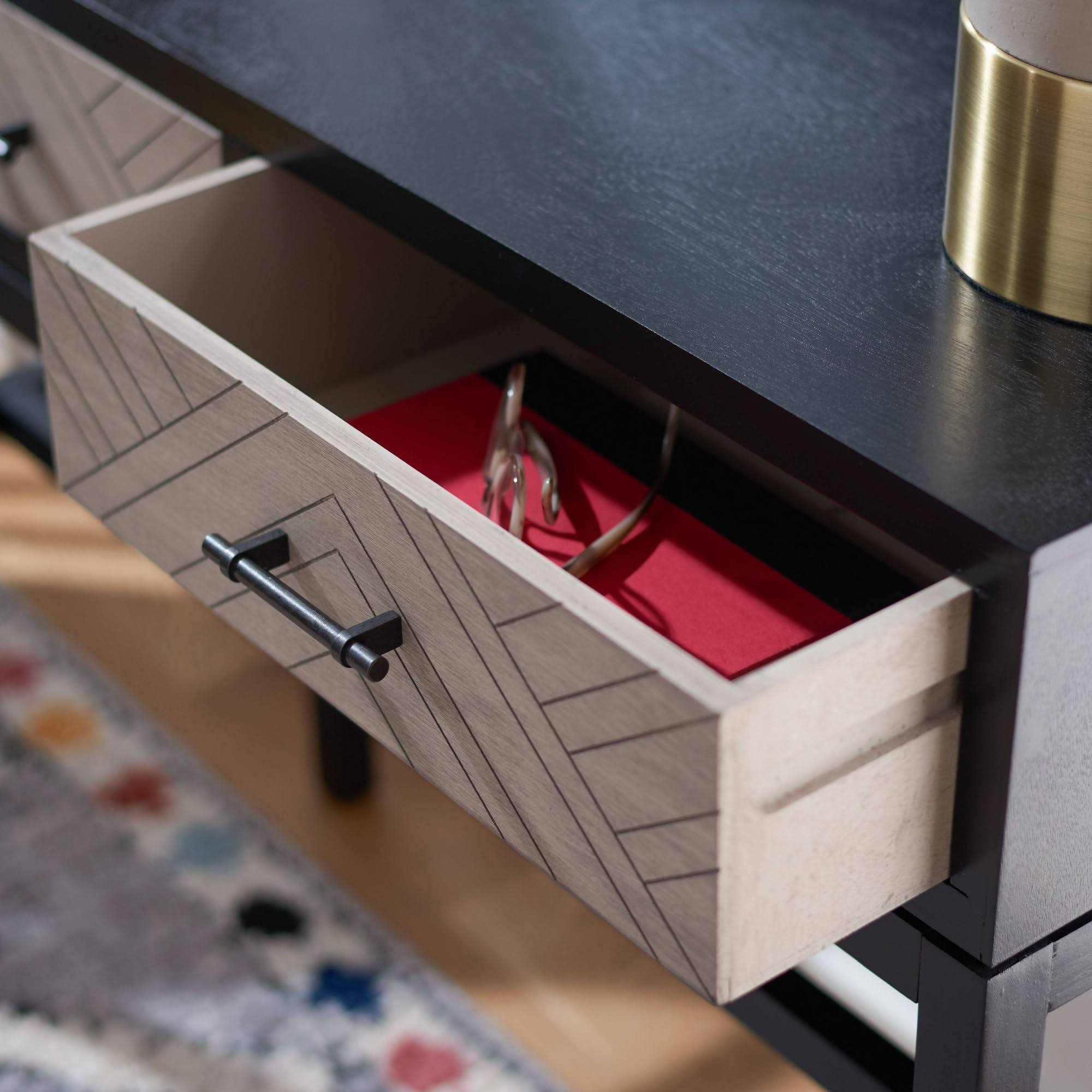 Safavieh CNS5709B Ajana 2 Drawer Console Table Black u0026 Greige