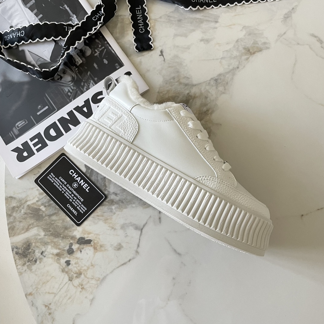 Chanel Winter Fur Sneakers White