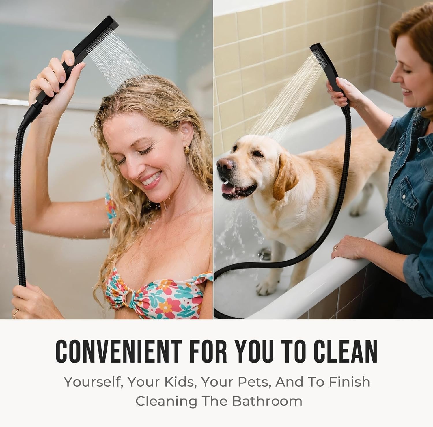 8-Inch Square Dual Shower Head Combo, All-Metal Handheld with Adjustable Extension Arm (Matte Black)