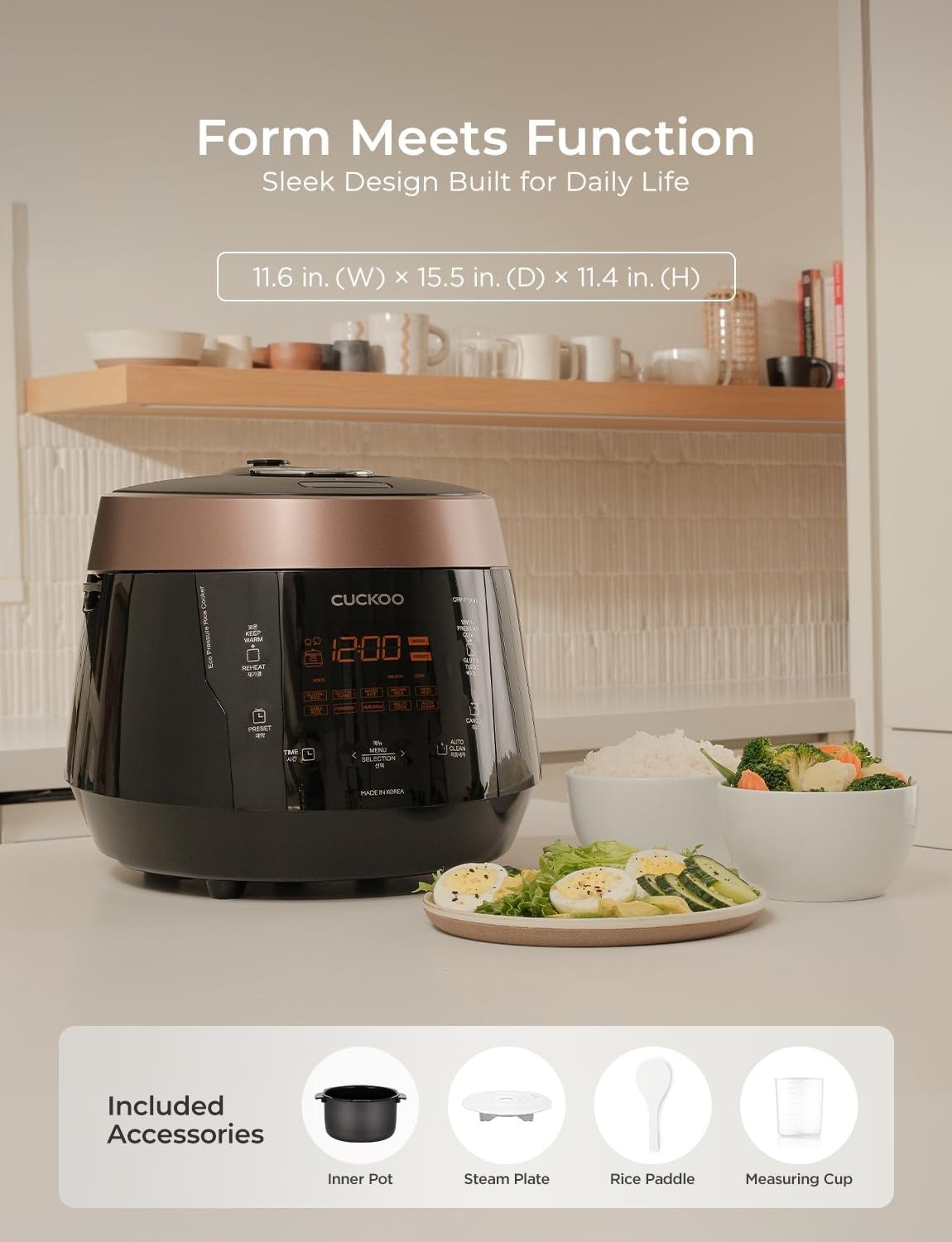 High Pressure Rice Cooker 10-Cup Uncooked / 20-Cup Cooked with Nonstick Inner Pot, Large Rice Maker with 13 Menu Options and Steam Plate, Fuzzy Logic Tech, Voice Guide, Black