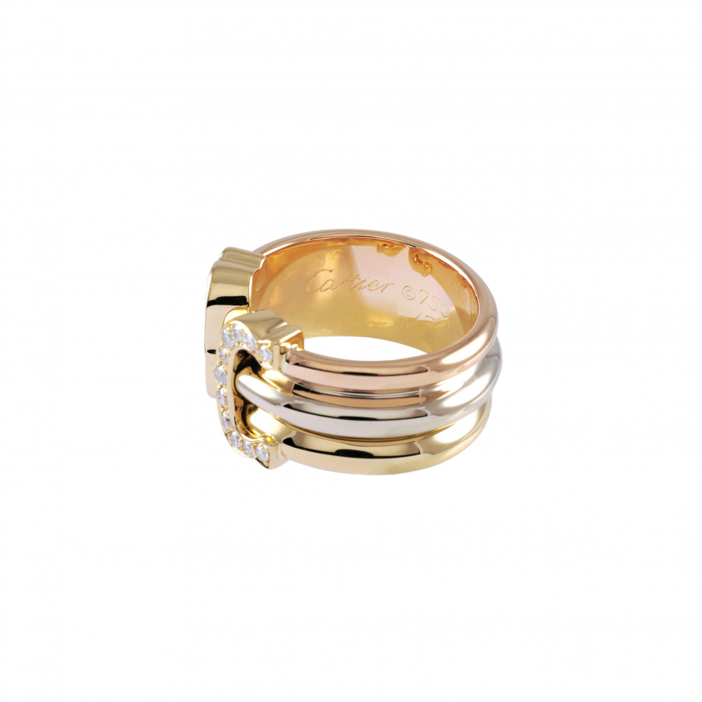 Cartier 2C Ring Tri-Gold Diamond