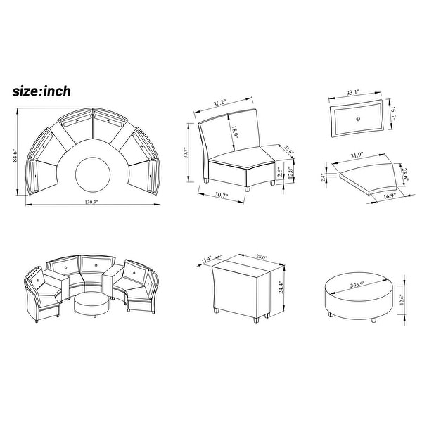 6Piece Rattan Patio Conversation Set with Cushions and Coffee Table