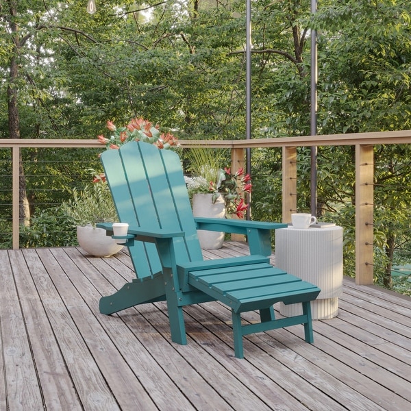 Commercial AllWeather Adirondack Chair with Pullout Ottoman and Cupholder