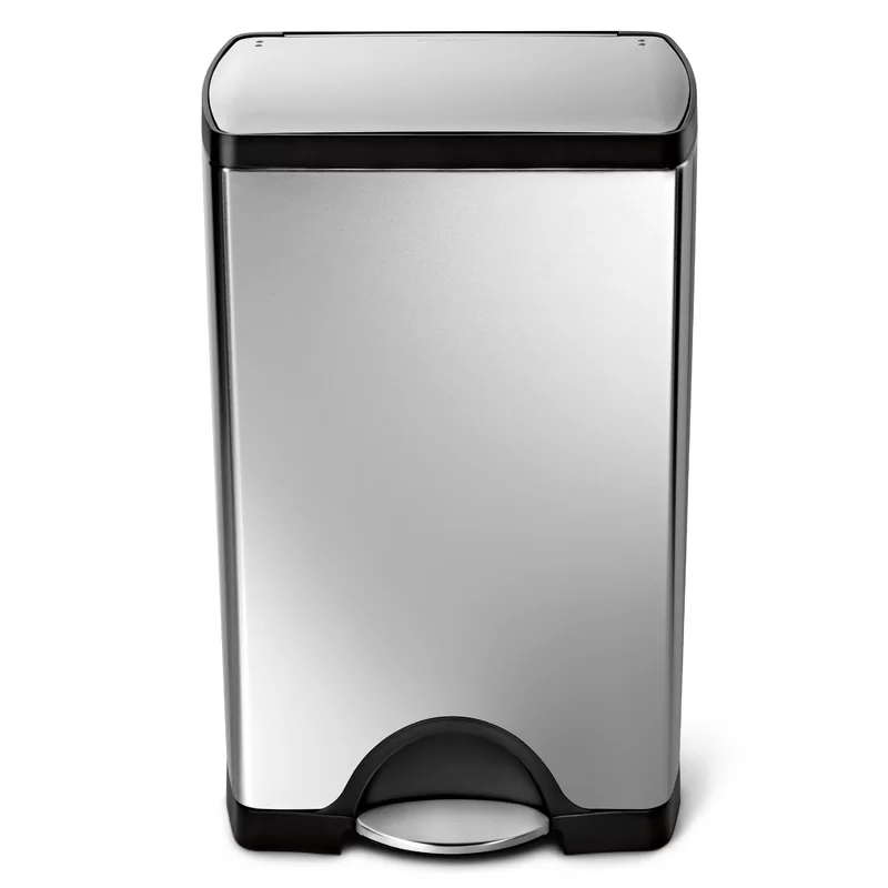38 Liter / 10 Gallon Rectangular Kitchen Step Trash Can, Brushed Stainless Steel