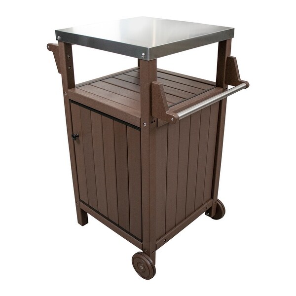 HDPE Barbecue/Grill Side Table Trolley,Outdoor Prep Dining Table Serving Cart with 304 Stainless Steel Top(Black/Brown/Gray)