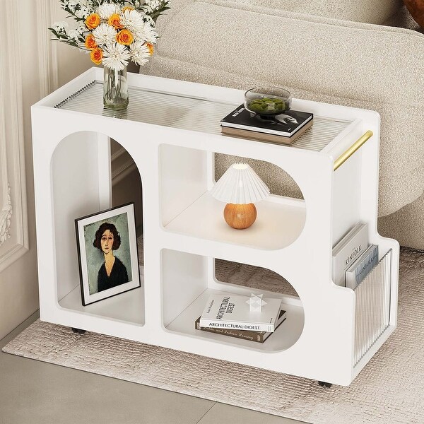 Mobile End Table with Lockable Wheels,Open Organizer