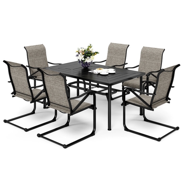 7Piece Patio Dining Sets ,6 Textilene Fabirc Chairs and 1 Metal Table with 2.1'' Umbrella Hole
