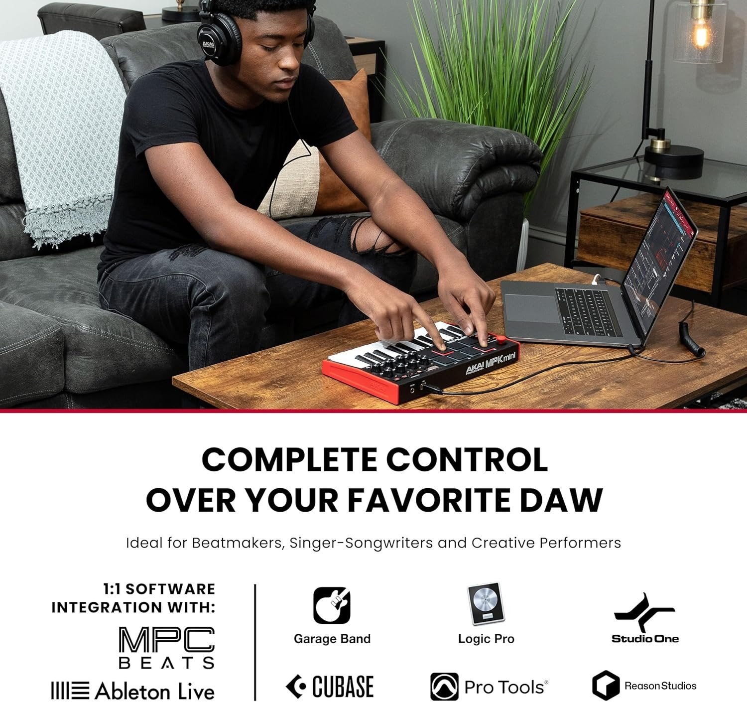 25 Key USB MIDI Keyboard Controller with 8 Backlit Drum Pads, 8 Knobs, Music Production Software and Native Instruments Sound Package (NKS Integration)