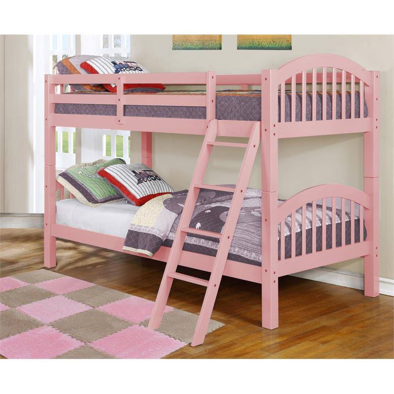 BEKids Traditional Solid Wood Twin/Twin Arched Bunk Bed in Pink