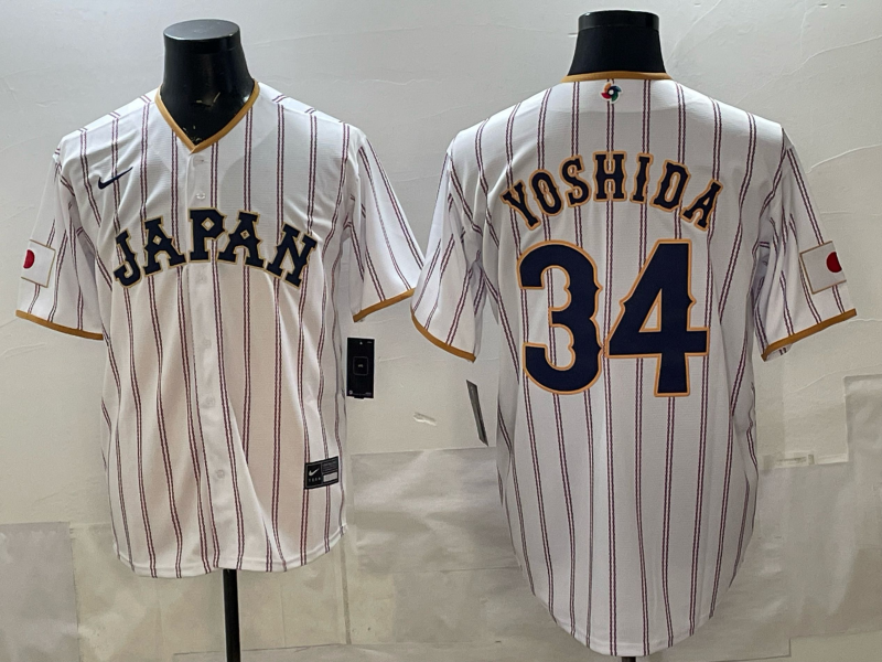 Men's Japan Baseball Masataka Yoshida #34 White 2026 World Baseball Classic Stadium Jersey