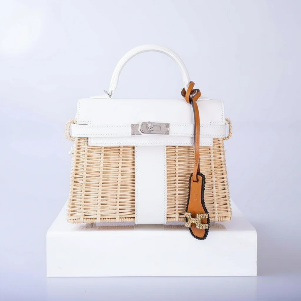 Hermès Kelly 20 Mini Picnic White, Swift & Osier Wicker Palladium Hardware