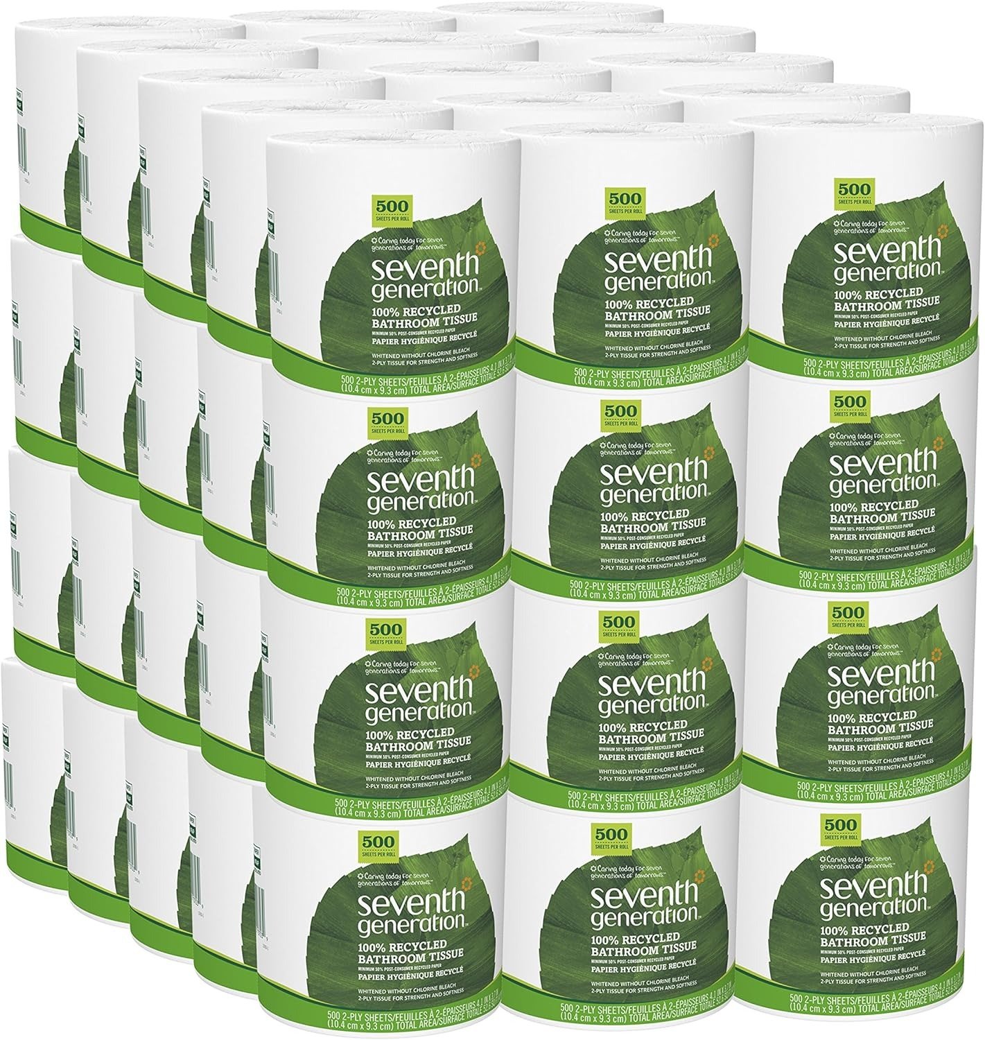 2-Ply 100% Recycled Toilet Paper, 60 Rolls (500 Sheets Per Roll) Septic Safe Bathroom Tissue
