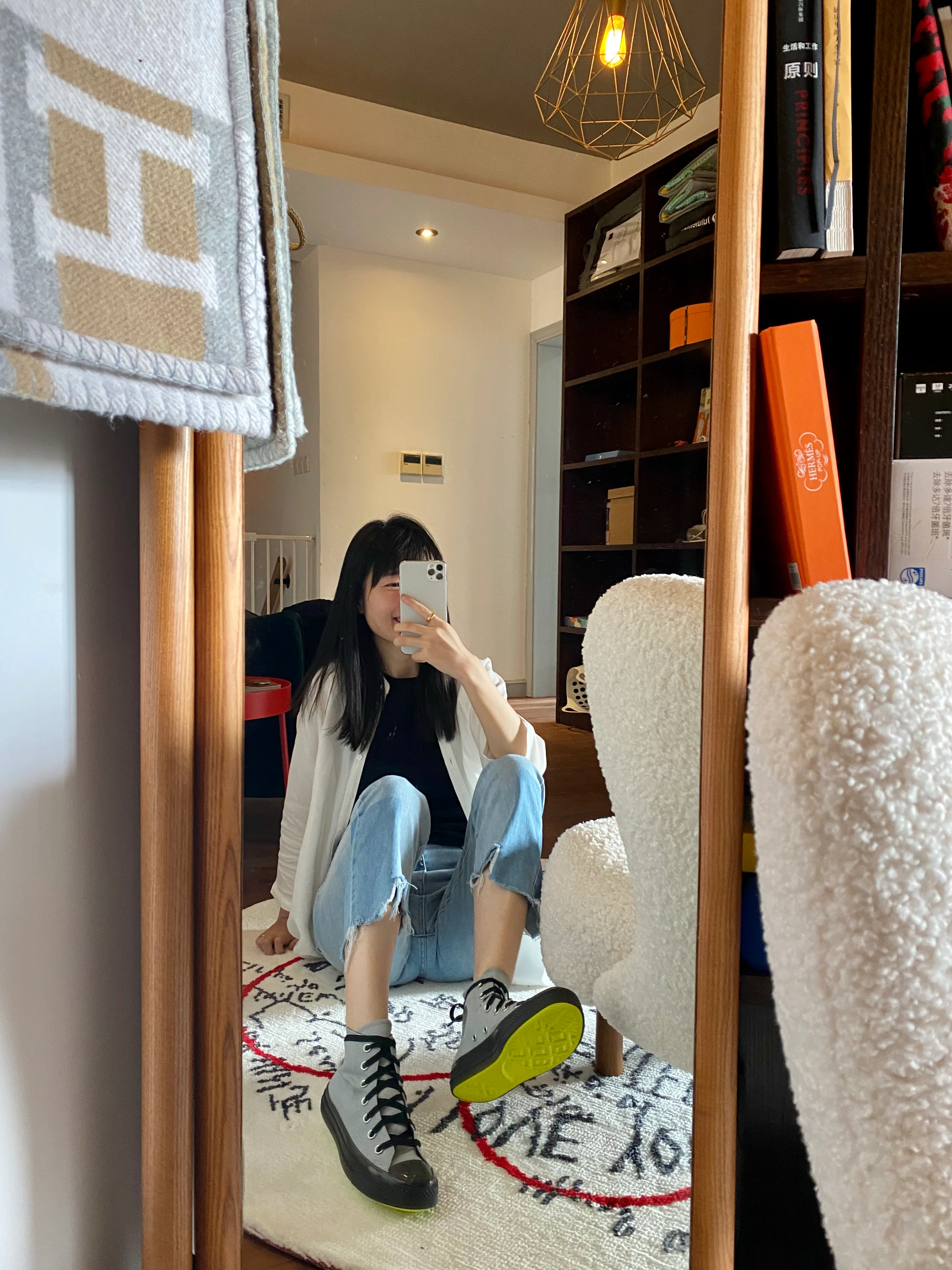 GA001 - 创意镜子屏风挂架简约小众客厅半遮挡置物架衣帽架隔断墙