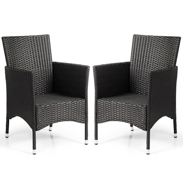 Gymax 2PC Patio Rattan Wicker Dining Chairs Set Black With 2 Set
