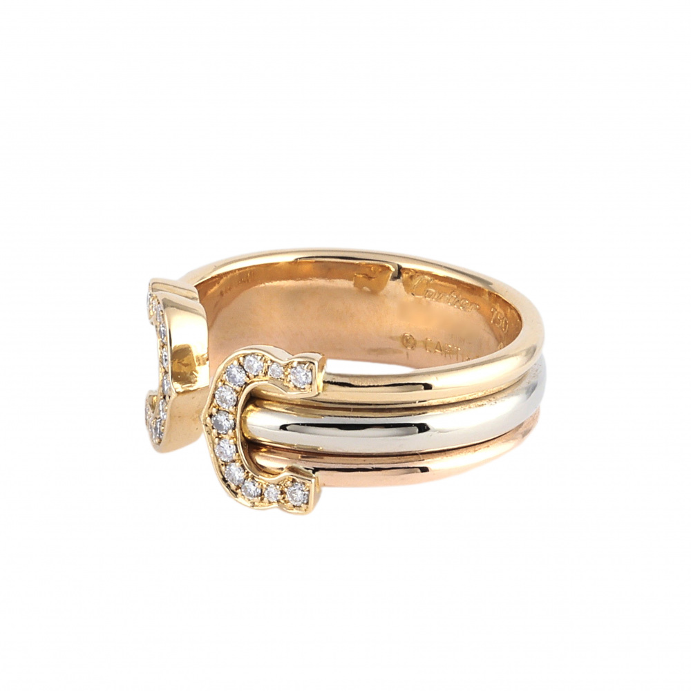 Cartier 2C Ring Tri-Gold Diamond