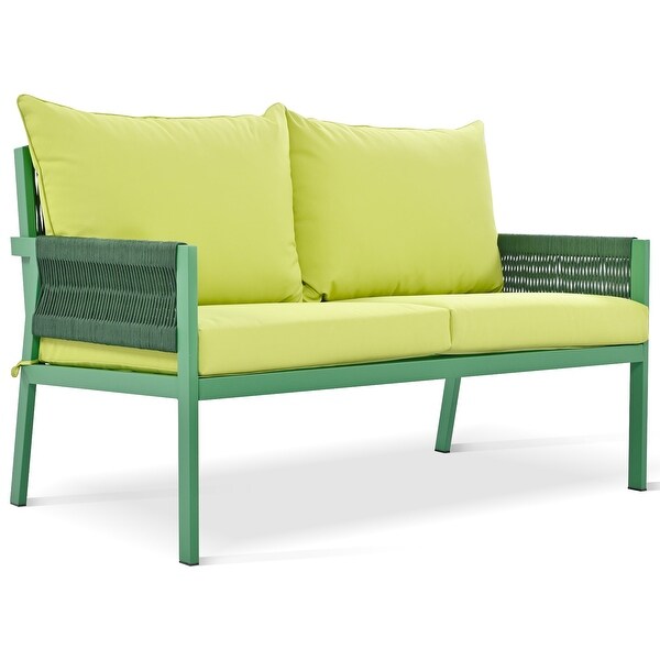 4Piece Rope Patio Furniture Set with Tempered Glass Table