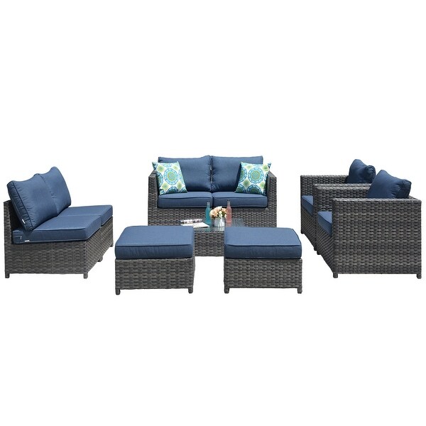 OVIOS Patio Furniture Deep Seat Wicker 9piece Set