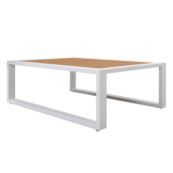 Outdoor Rectangle Coffee Table,Allaluminum Frame,Imitation Wood Tabletop