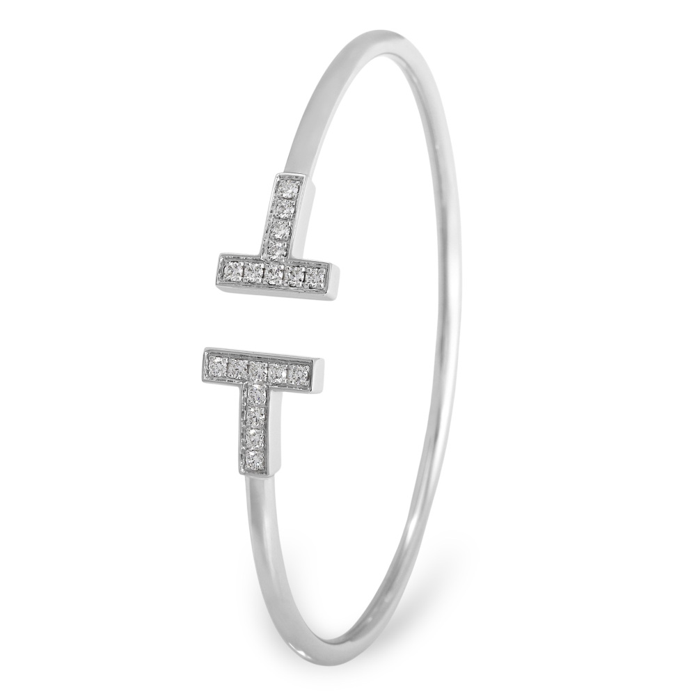 Tiffany & Co. Tiffany T Wire Bracelet 18K White Gold Diamond 60010750