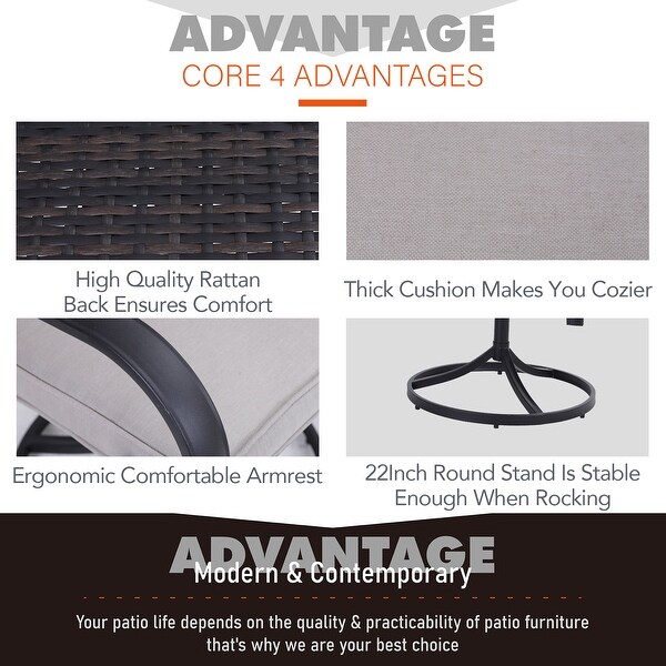 MAISON ARTS 5/7piece Patio Dining Set,4/6 Rattan Swivel Chairs with Cushion and 1 Metal Table with Umbrella Hole