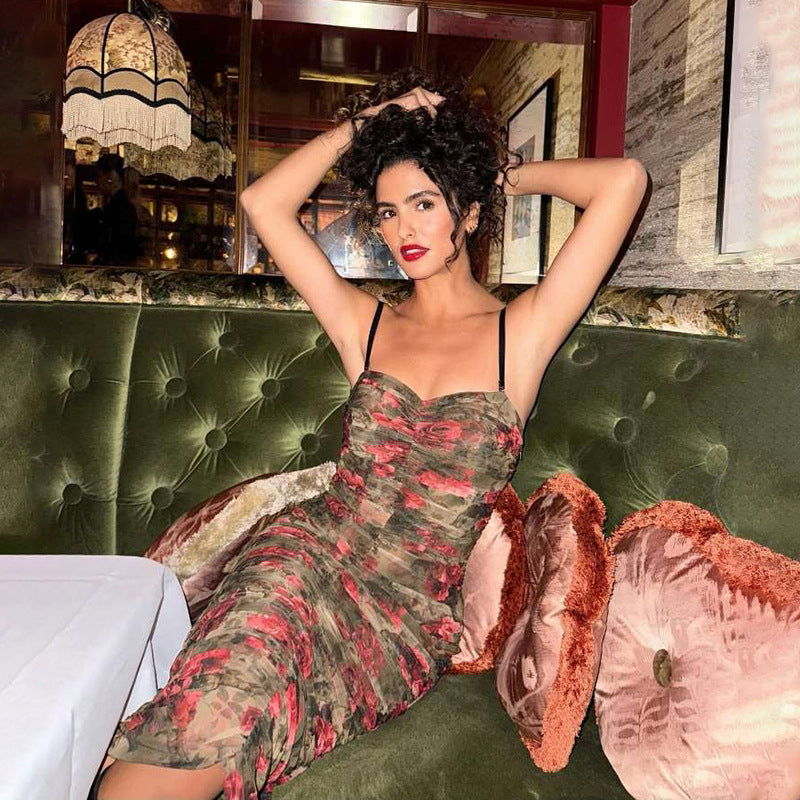 Elegant Floral Print Bodycon Midi DressClistos