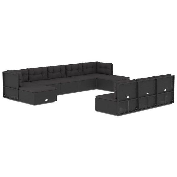 vidaXL 9 Piece Patio Lounge Set with Cushions Black Poly Rattan
