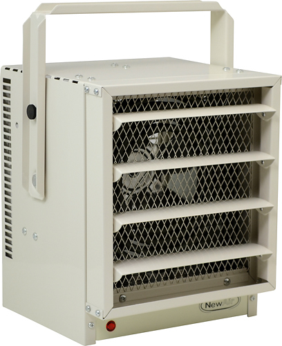NewAir - Hardwired Electric Garage Heater, Ceiling Mounted with Adjustable Louvers and Tilt Head, Heats up to 500 sq. ft. - Ivory